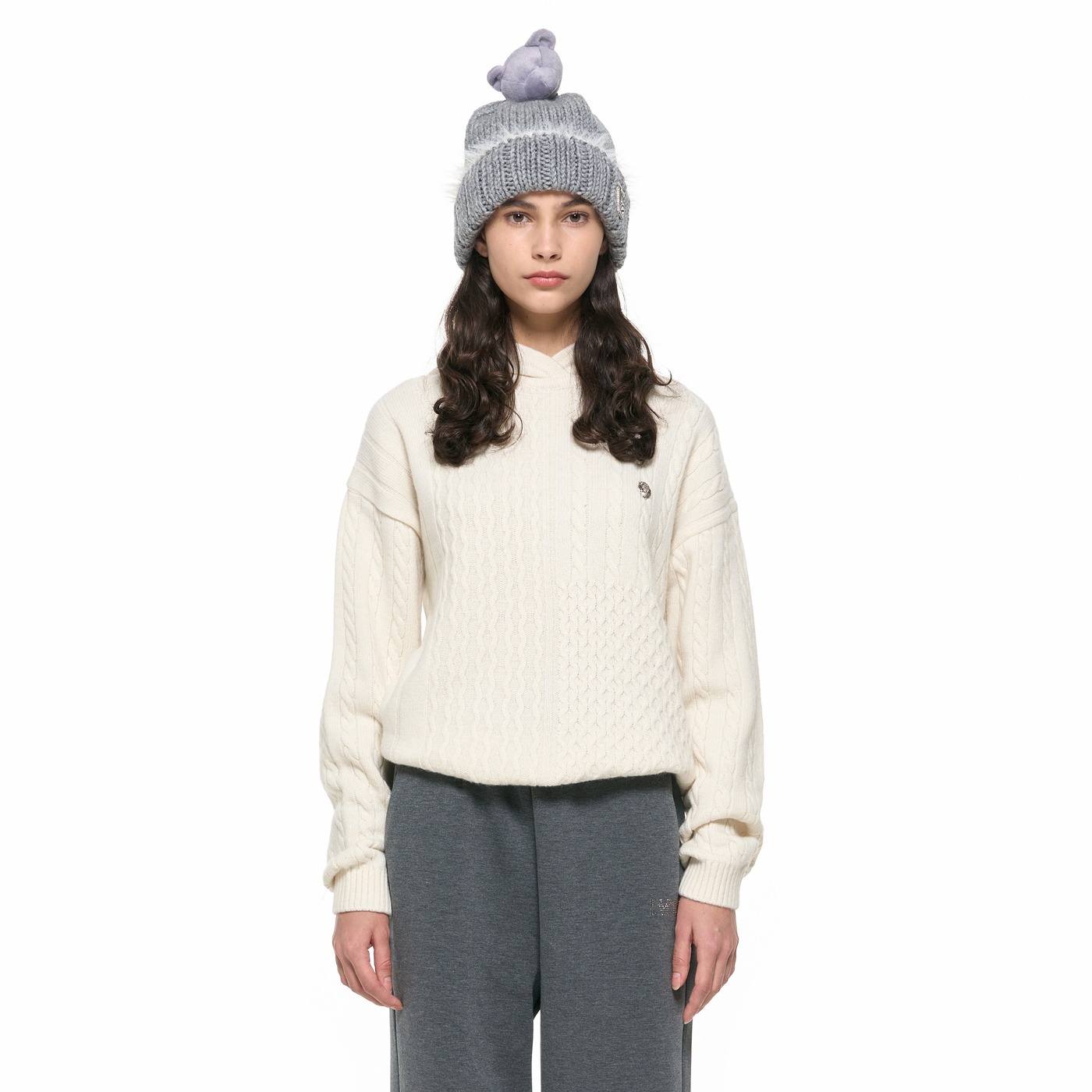 WOMEN VARIOUS CABLE MIXED OVER FIT HOOD_IV