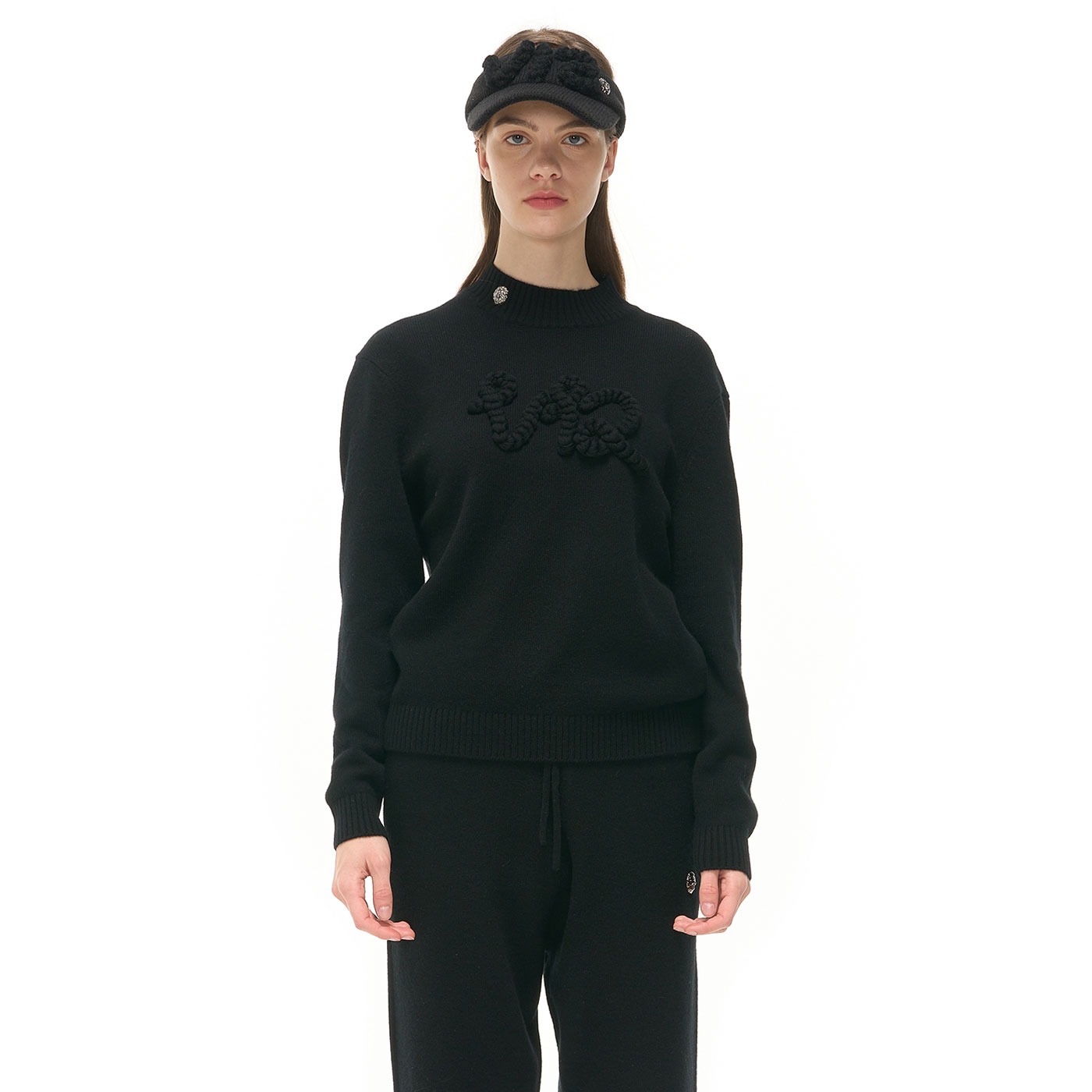 WOMEN HAND EMBROIDRYCASHMERE FULLOVER_BK